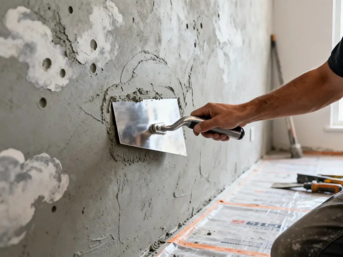 Nakładanie tynku dekoracyjnego imitującego beton na ścianę