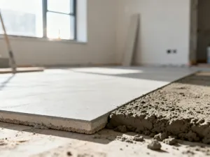 Precyzyjnie ułożone drewniane legary na podbudowie żwirowej, stanowiące solidną konstrukcję nośną tarasu.
