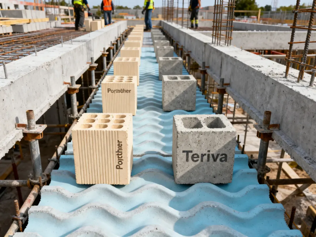 Porównanie ceramicznych i betonowych elementów stropu gęstożebrowego na placu budowy