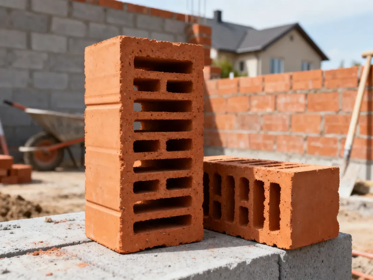 Pustaki ceramiczne Porotherm na tle budowy domu