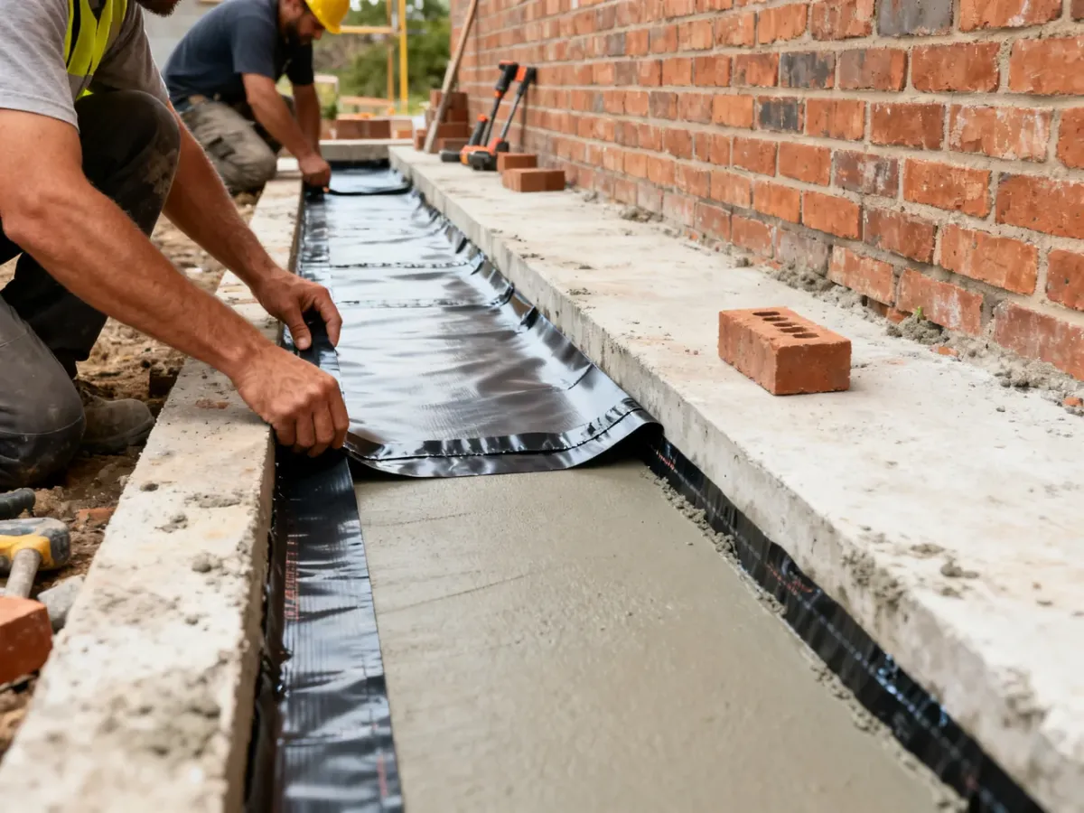 Układanie i szczelne łączenie folii fundamentowej pod murem