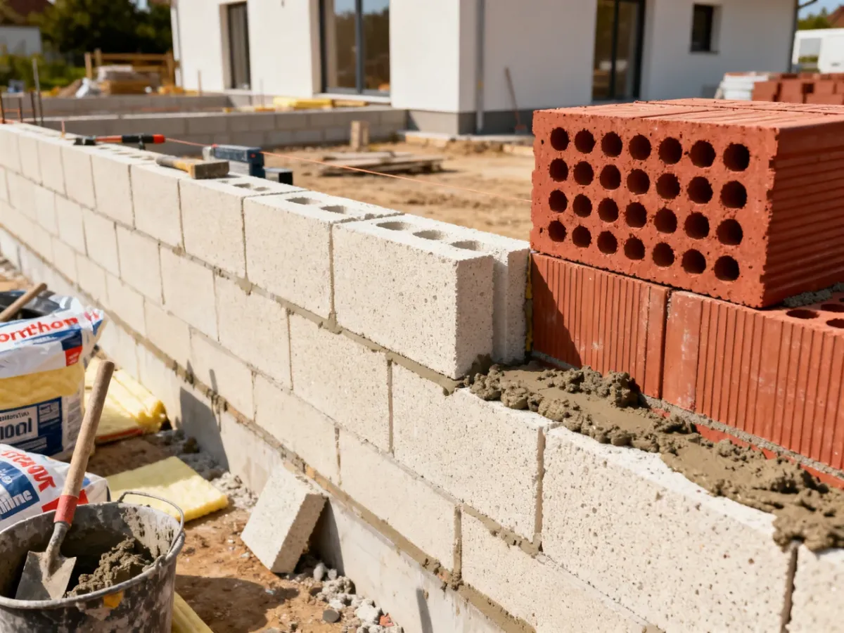 Porównanie bloczków z betonu komórkowego i pustaków ceramicznych na placu budowy