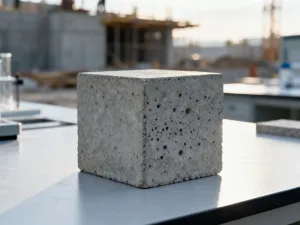 Stos białych bloczków z betonu komórkowego na placu budowy w świetle poranka.
