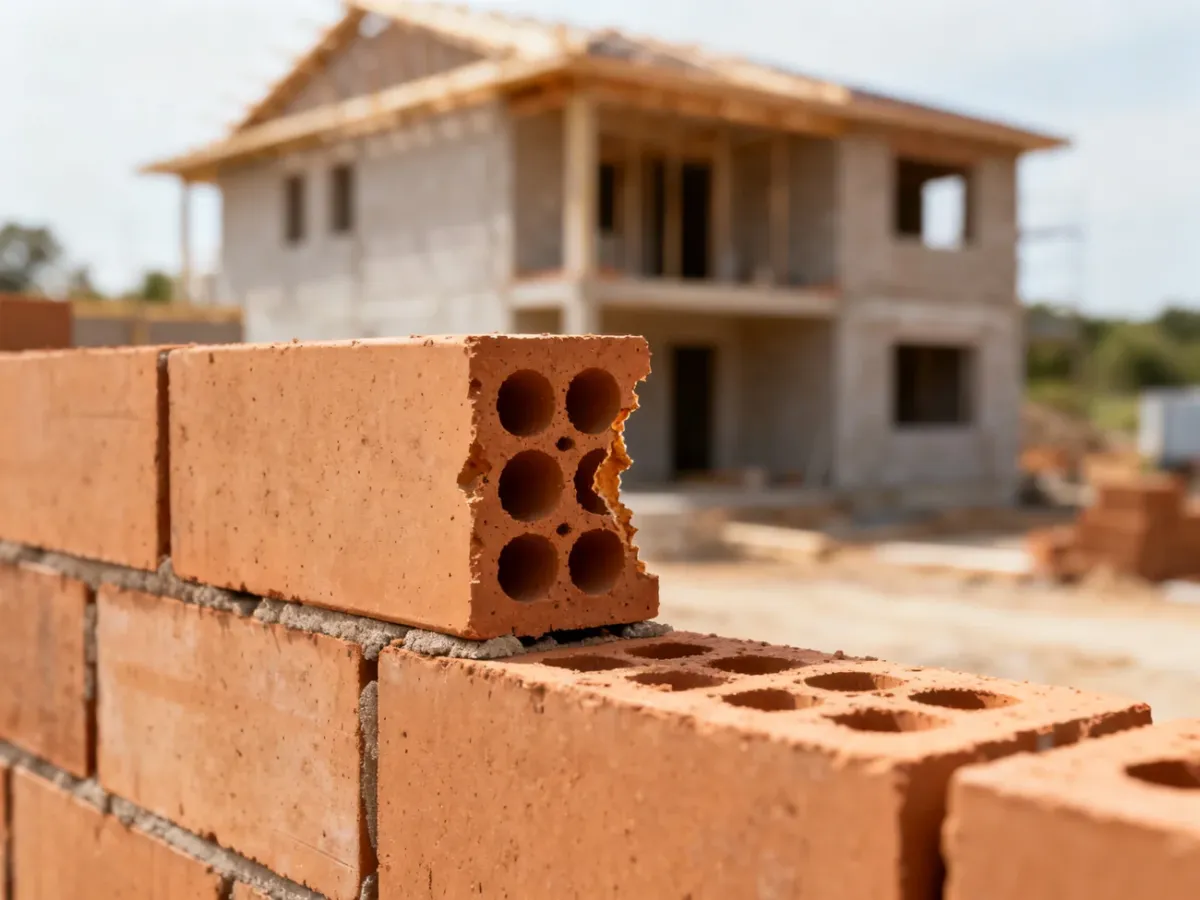 Ściana z pustaków ceramicznych z widocznymi wewnętrznymi komorami