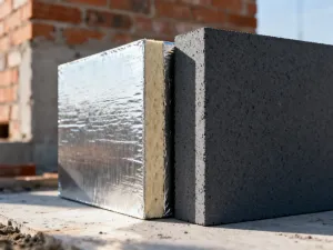 Sterta półsuchej mieszanki betonowej o ziarnistej strukturze na drewnianym podłożu placu budowy.