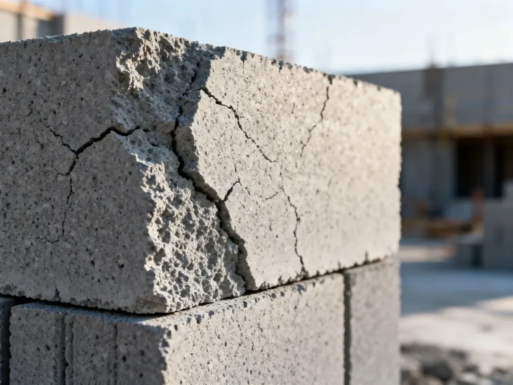 Zbliżenie na twardą piankę budowlaną o fakturze przypominającej beton, ukazujące jej porowatą i surową powierzchnię.