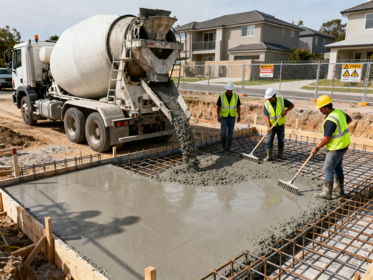 Betonomieszarka dostarczająca świeży beton na plac budowy