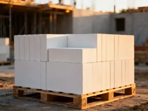 Porównanie elementów stropów ceramicznych Porotherm i betonowych Teriva na placu budowy.
