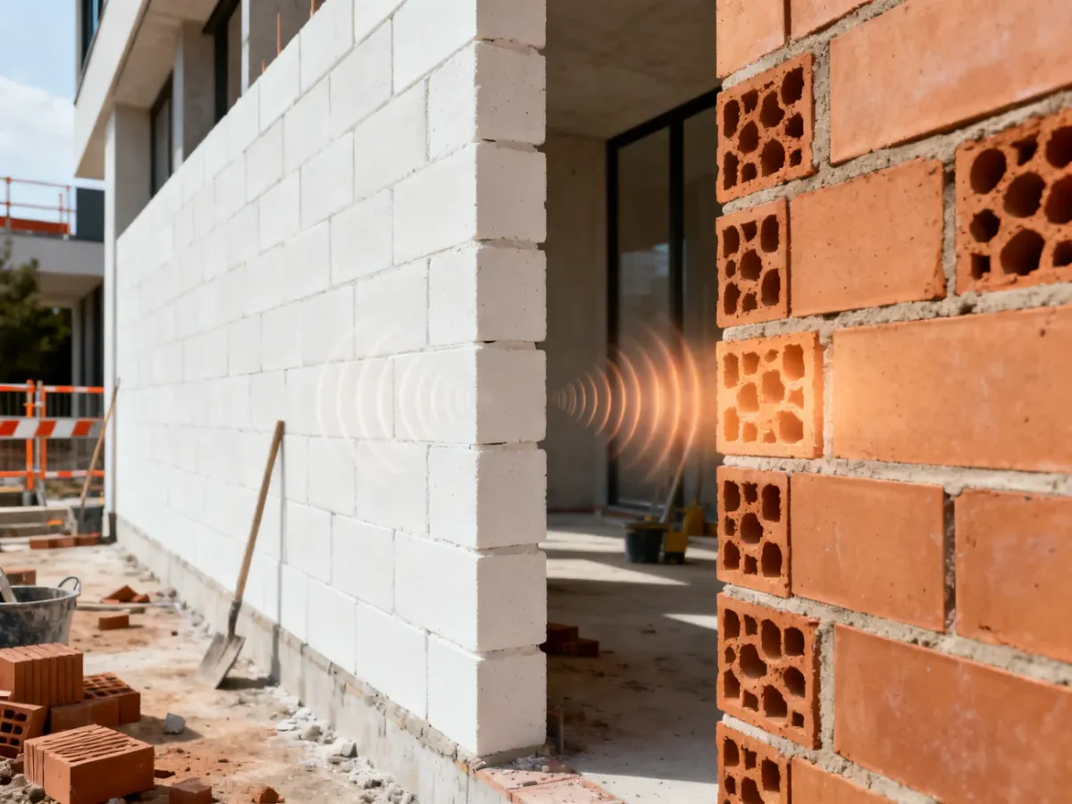 Porównanie białych bloczków silikatowych i ceramicznych pustaków na placu budowy