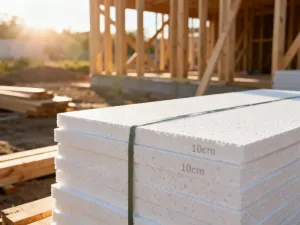 Porównanie faktury płyt MFP oraz OSB z widocznymi wiórami drzewnymi, ukazujące różnice w strukturze materiałów budowlanych.